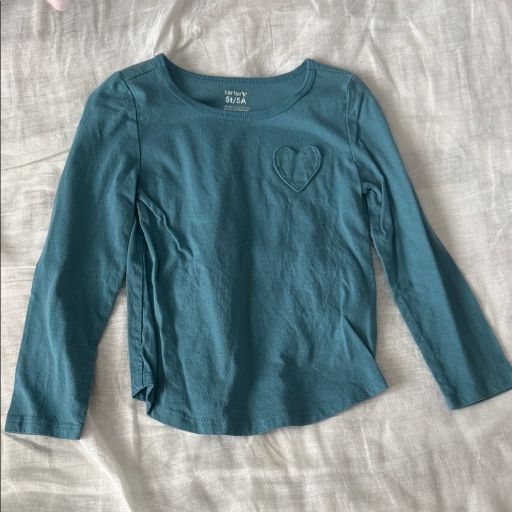 Carter's Teal Long Sleeve Top with Heart Applique